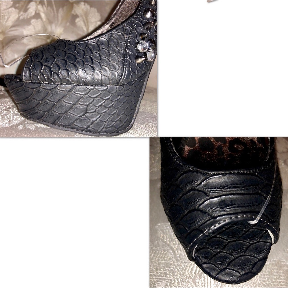 SPIKED/BEJEWELED SNAKESKIN PLATFORM PEEP TOE - Picture 6 of 8